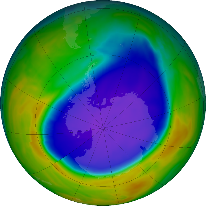 Antarctic ozone map for 30 September 2016